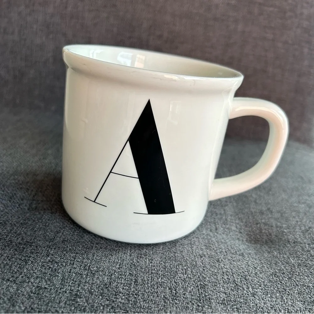 “A” Initial Coffee Mug, White, Black, 16 oz